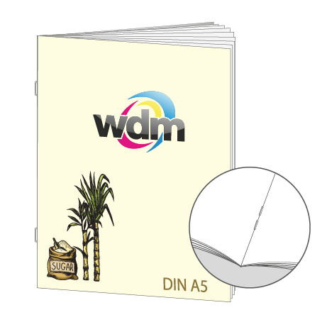 Broschüre aus Zuckerrohrpapier | DIN A5 16-Seiter | bedruckt