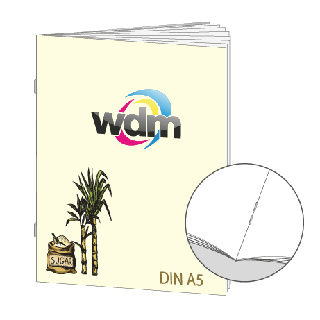 Broschüre aus Zuckerrohrpapier | DIN A5 24-Seiter | bedruckt