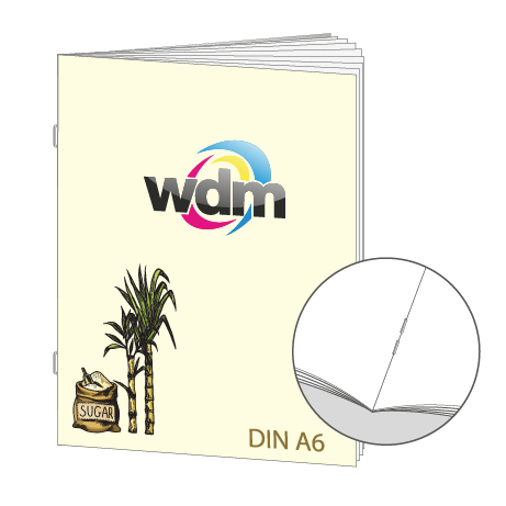 Broschüre aus Zuckerrohrpapier | DIN A6 20-Seiter | bedruckt