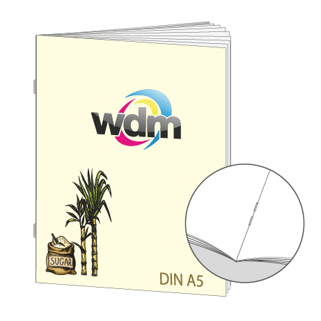 Broschüre aus Zuckerrohrpapier | DIN A5 32-Seiter | bedruckt
